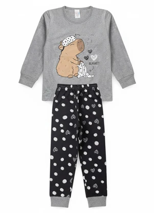 Atelie da Crianca - Pijama Infantil Feminino Inverno Capivara Mescla - ATELIE DA CRIANCA