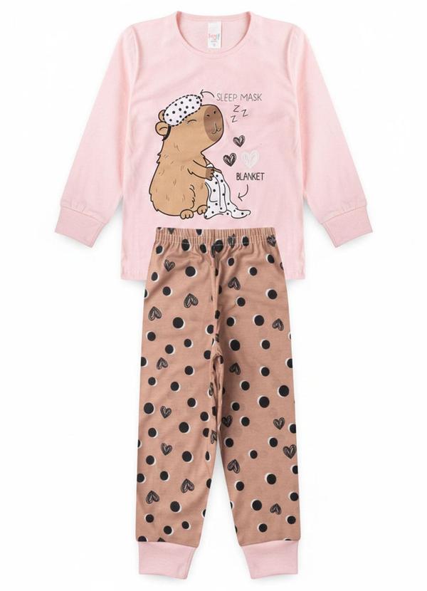 Atelie da Crianca - Pijama Infantil Feminino Inverno Capivara Rosa