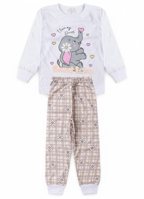 Atelie da Crianca - Pijama Infantil Feminino Inverno Elefante Branco