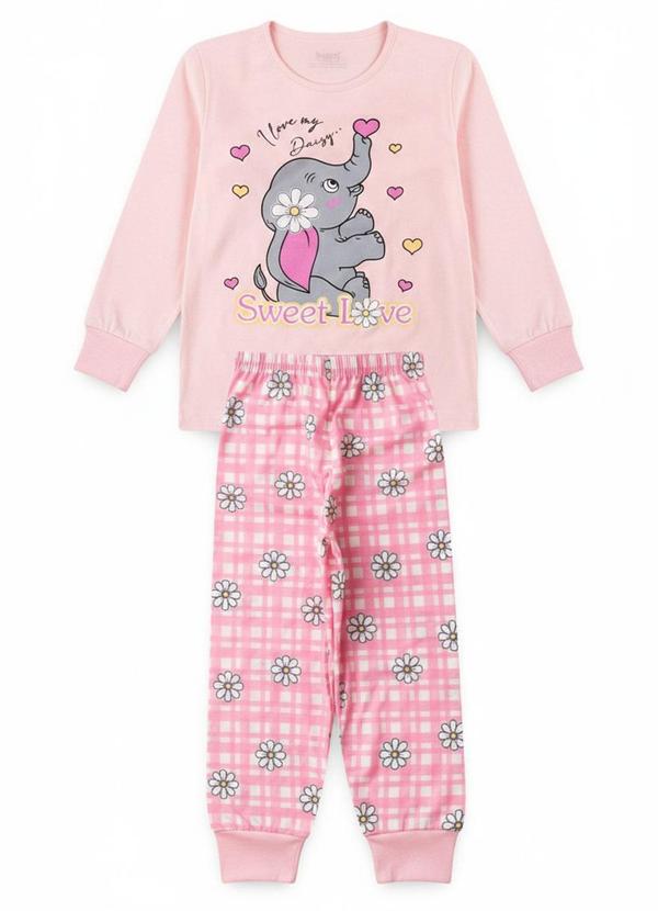 Atelie da Crianca - Pijama Infantil Feminino Inverno Elefante Rosa
