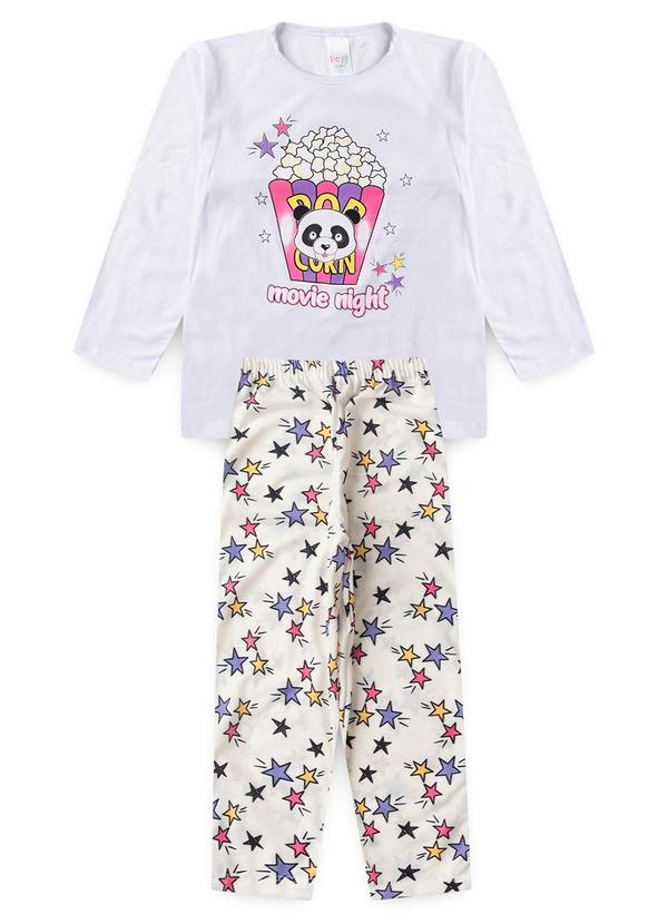 Atelie da Crianca - Pijama Infantil Feminino Inverno Pipoca Branco
