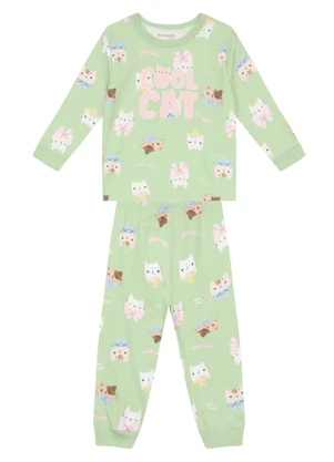 Brandili - Pijama Infantil Gatinho Brilha no Escuro Verde - BRANDILI