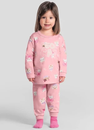 Brandili - Pijama Infantil Gatinhos Brilha no Escuro Rosa - BRANDILI