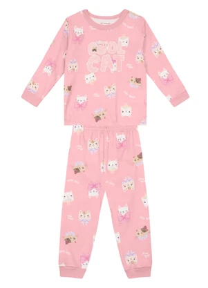 Brandili - Pijama Infantil Gatinhos Brilha no Escuro Rosa - BRANDILI