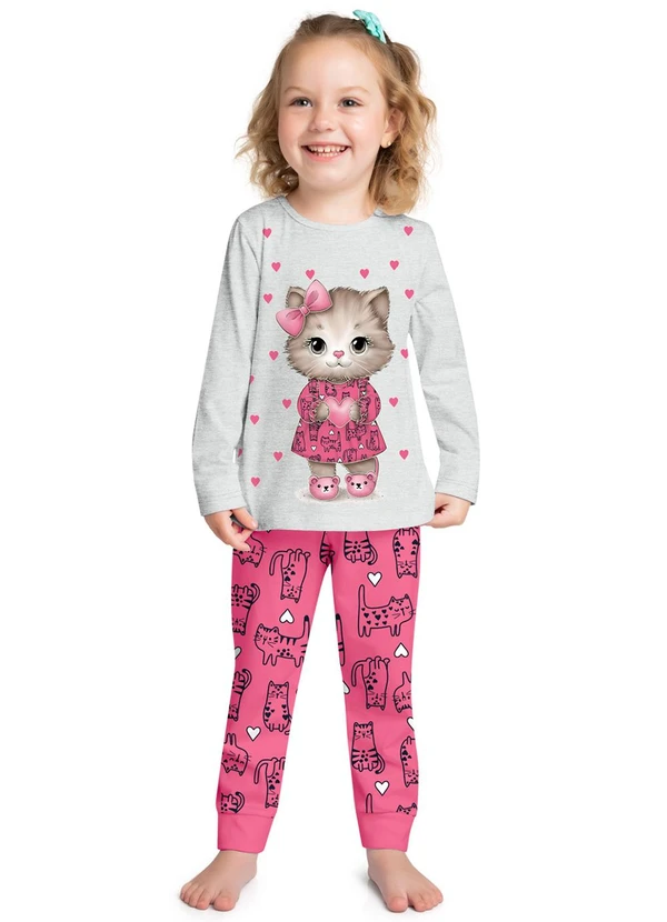 Kyly - Pijama Infantil Menina Brilha no Escuro Cinza