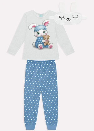 Kyly - Pijama Infantil Menina Coelhinho com Máscara Azul - KYLY