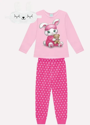 Kyly - Pijama Infantil Menina Coelhinho com Máscara Rosa - KYLY