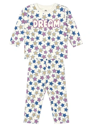 Brandili - Pijama Infantil Menina de Estrelas Bege - BRANDILI
