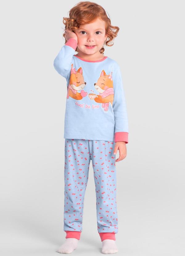 Brandili - Pijama Infantil Menina de Raposinha  Azul
