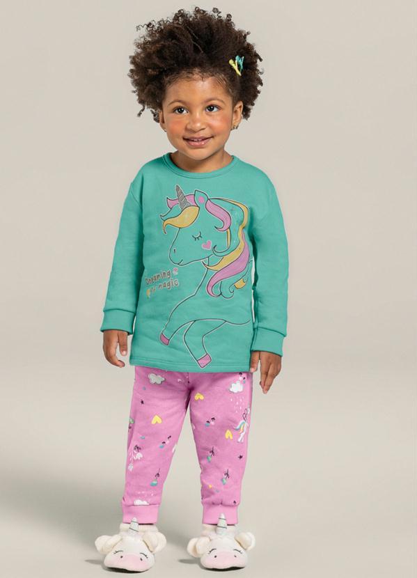 Brandili - Pijama Infantil Menina de Unicórnio Verde