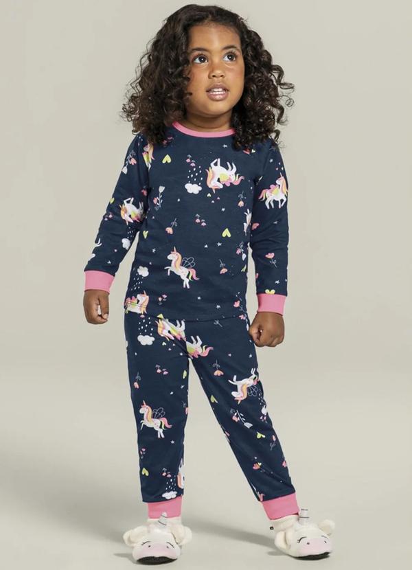 Brandili - Pijama Infantil Menina em Malha Azul