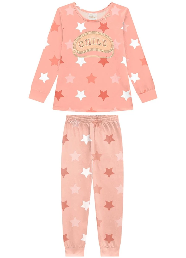 Milon - Pijama Infantil Menina Estrelas Laranja