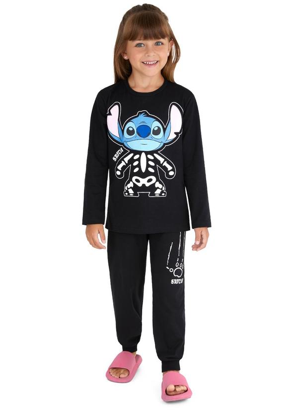 Malwee Kids - Pijama Infantil Stitch Brilha no Escuro Preto 2