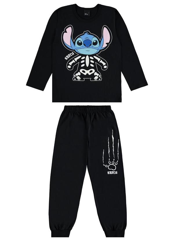Malwee Kids - Pijama Infantil Stitch Brilha no Escuro Preto 3