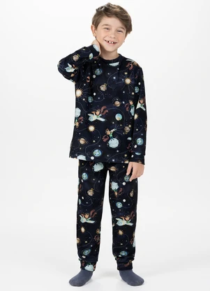 Alakazoo - Pijama Infantil Unissex em Malha Fleece Azul - ALAKAZOO