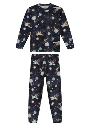 Alakazoo - Pijama Infantil Unissex em Malha Fleece Azul - ALAKAZOO