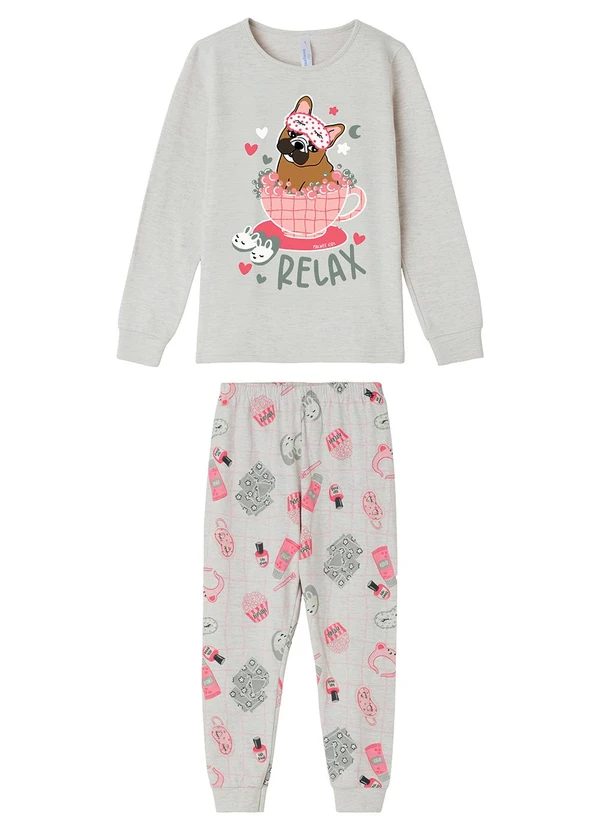 Malwee Kids - Pijama Jogger Dog Relax Cinza Claro