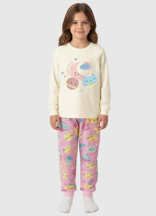 Malwee Kids - Pijama Jogger Gatinho Intergaláctico Bege