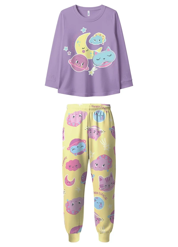 Malwee Kids - Pijama Jogger Gatinho Intergaláctico Lavanda