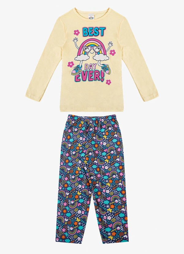 Rovitex - Pijama Longo Brilha no Escuro Kappes Amarelo