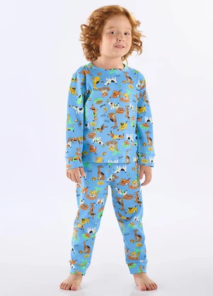 Up Baby - Pijama Longo Infantil Unissex Suedine Azul - UP BABY