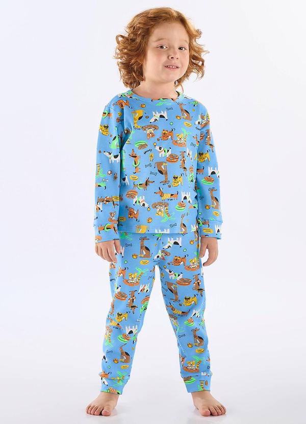 Up Baby - Pijama Longo Infantil Unissex Suedine Azul