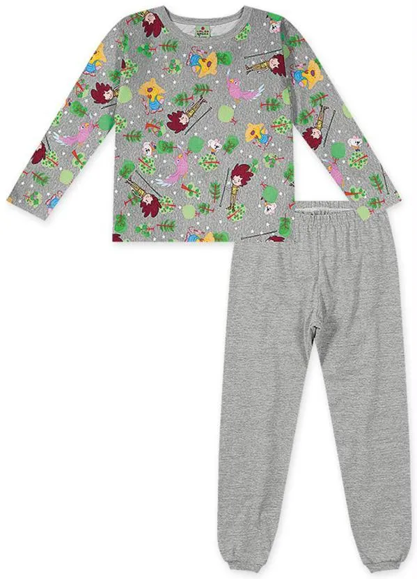 Lilica Ripilica - Pijama Longo Malha Menina Cinza