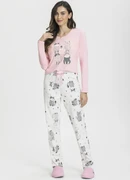 produto Mensageiro do Sonhos - Pijama Longo Rosa com Estampa de Gatos Bege
