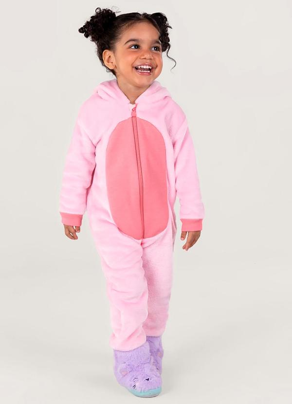 Brandili - Pijama Macacão Infantil Unissex Rosa