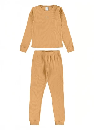 Pulla Bulla - Pijama Malha Canelada Bege - PULLA BULLA