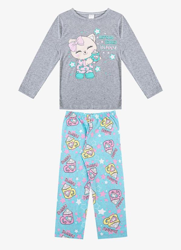Rovitex - Pijama Manga Longa Brilha no Escuro Kappes Cinza