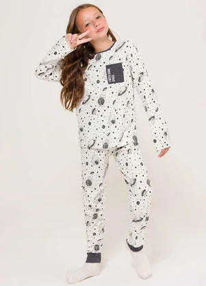 Espaço Pijama - Pijama Manga Longa Infantil Off White - ESPAÇO PIJAMA