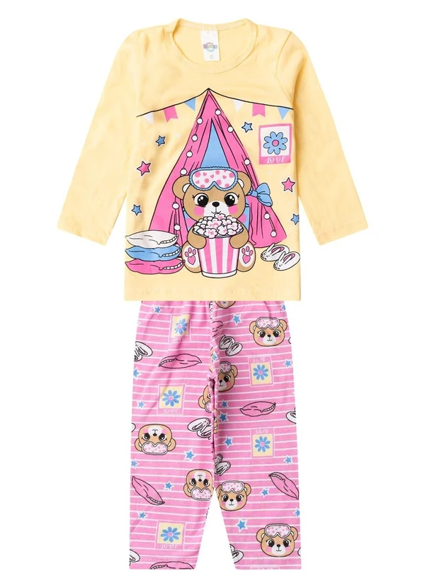 Select - Pijama Menina Manga Longa Meia Malha Amarelo