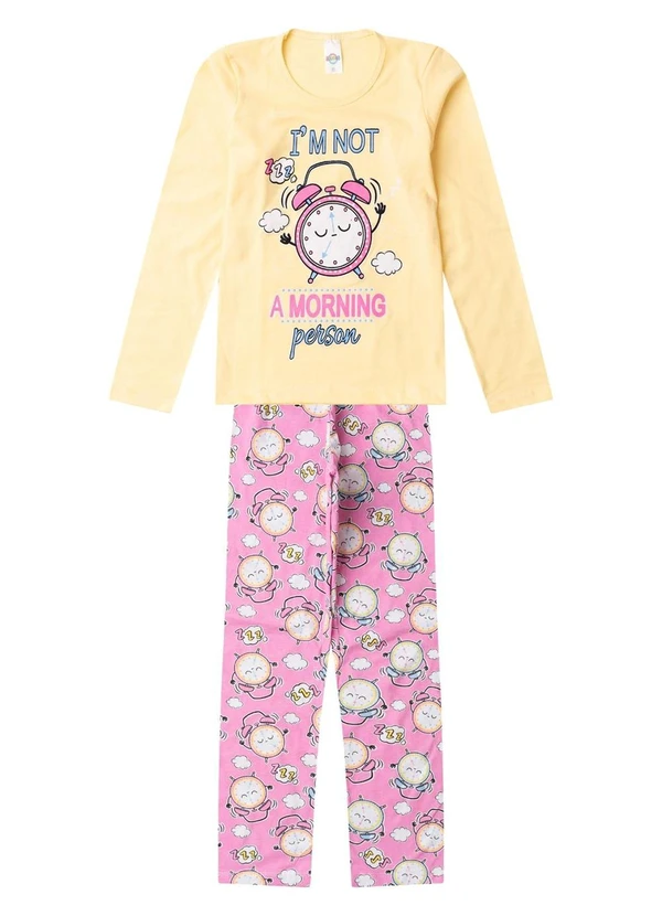 Select - Pijama Menina Manga Longa Meia Malha Amarelo