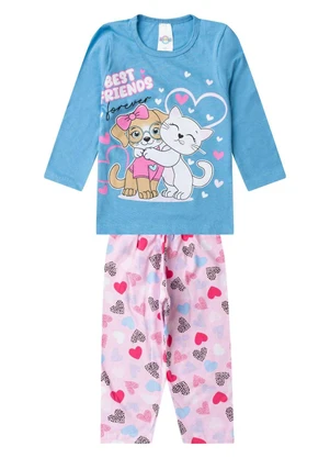 Select - Pijama Menina Manga Longa Meia Malha Azul - SELECT