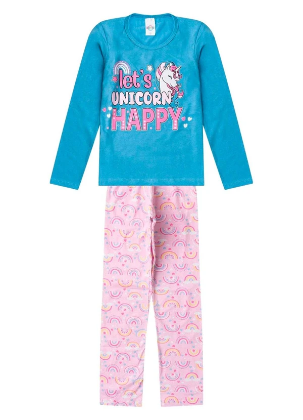 Select - Pijama Menina Manga Longa Meia Malha Azul