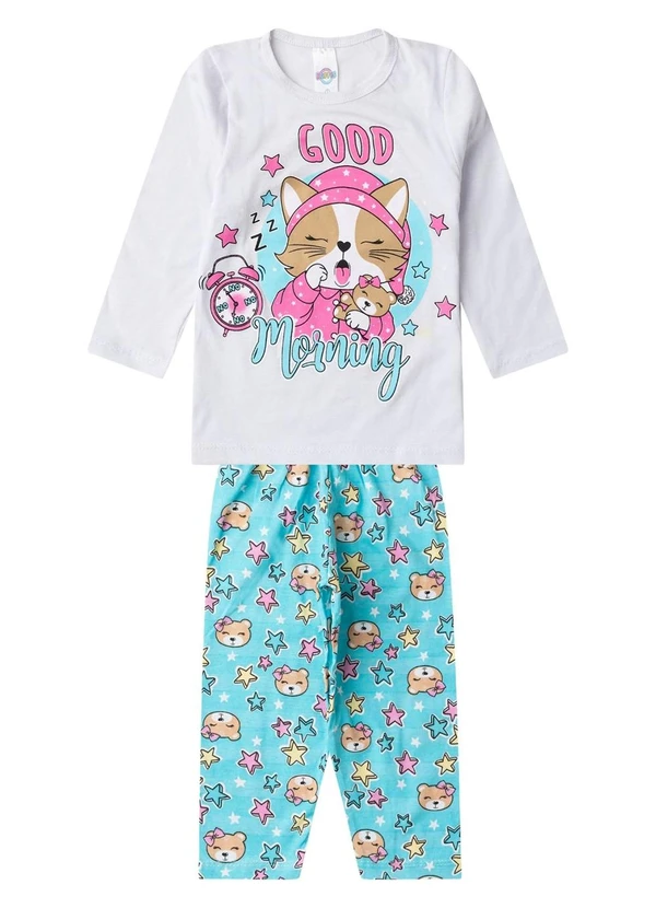 Select - Pijama Menina Manga Longa Meia Malha Branco