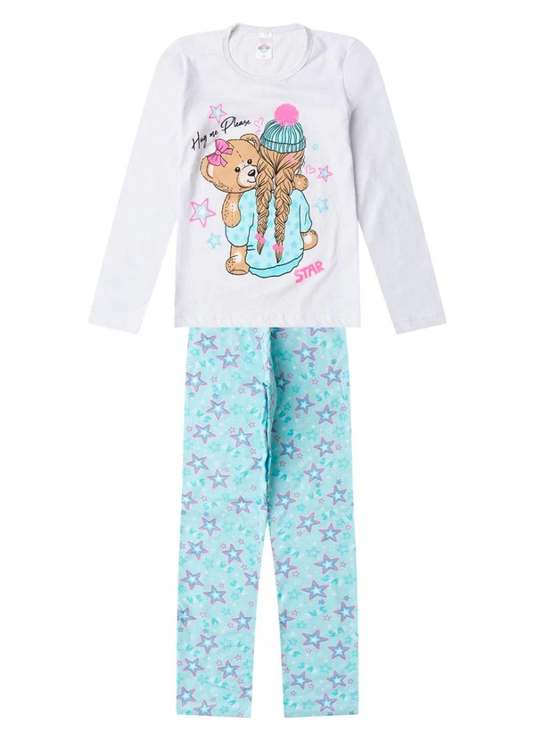 Select - Pijama Menina Manga Longa Meia Malha Branco