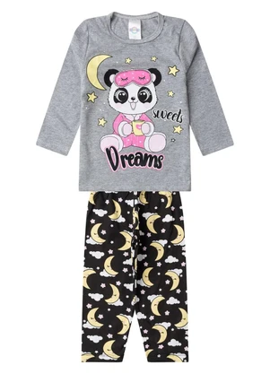 Select - Pijama Menina Manga Longa Meia Malha Cinza - SELECT