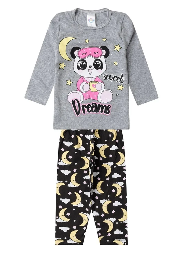 Select - Pijama Menina Manga Longa Meia Malha Cinza