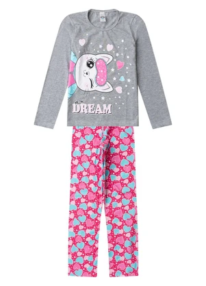 Select - Pijama Menina Manga Longa Meia Malha Cinza - SELECT