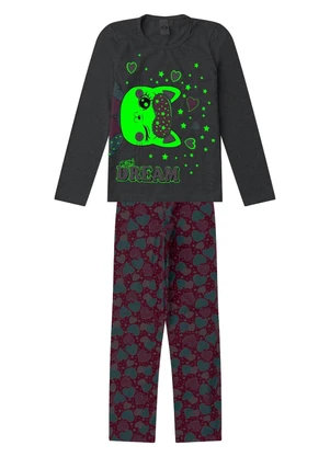 Select - Pijama Menina Manga Longa Meia Malha Cinza - SELECT
