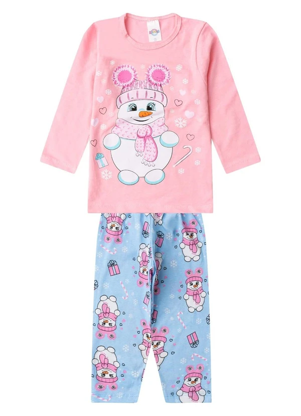Select - Pijama Menina Manga Longa Meia Malha Rosa