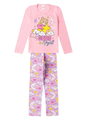 Select - Pijama Menina Manga Longa Meia Malha Rosa - SELECT