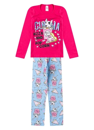 Select - Pijama Menina Manga Longa Meia Malha Rosa - SELECT