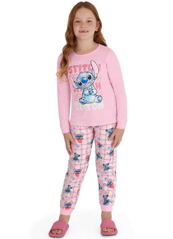 Malwee Kids - Pijama Stitch que Brilha no Escuro Rosa Claro