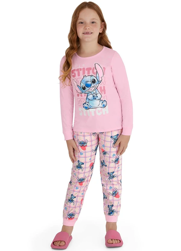 Malwee Kids - Pijama Stitch que Brilha no Escuro Rosa Claro