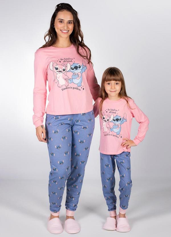 Disney - Pijama Stitch Rosa em Poliviscose 2
