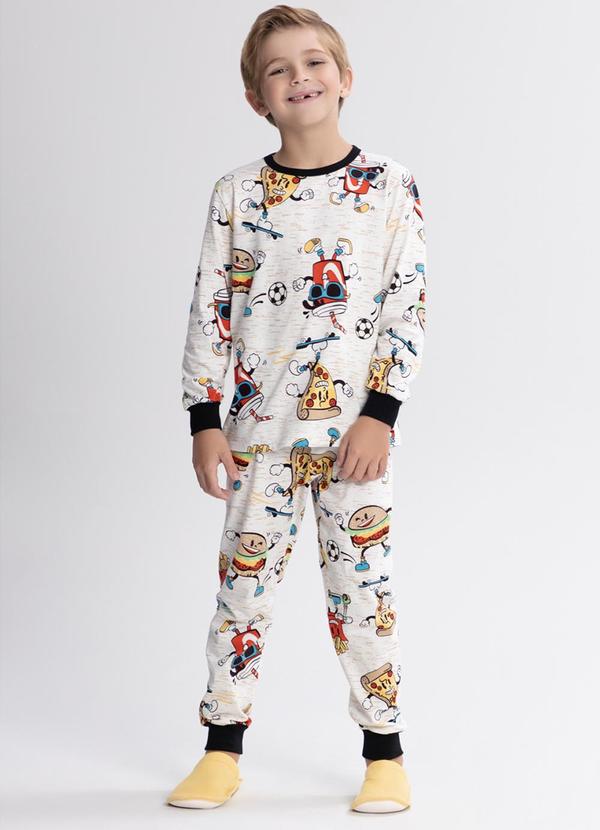 Alakazoo - Pijama Unissex com Calça e Camiseta Bege