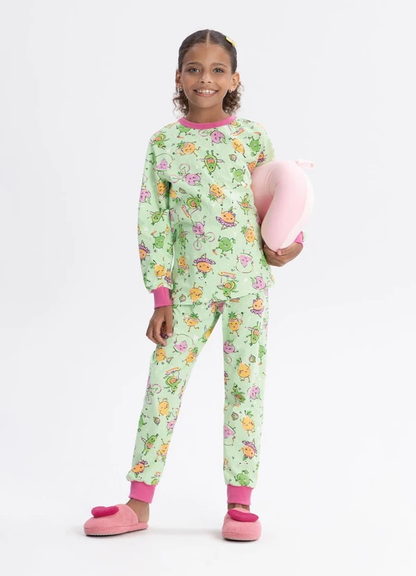 Alakazoo - Pijama Unissex com Calça e Camiseta Verde